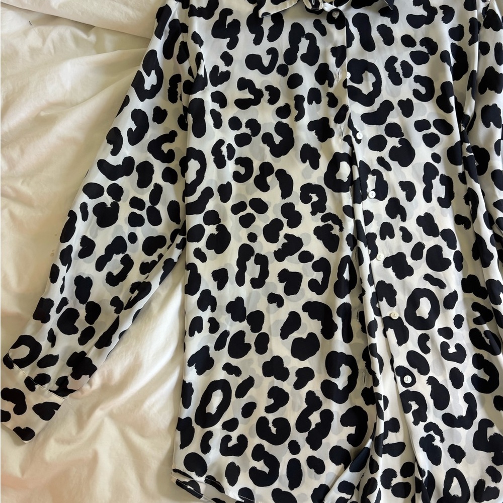 Zara Black and White Leopard Print Blouse